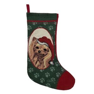 Linda Picken Yorkie Terrier Dog Christmas Stocking Tapestry Woven Holiday Decor